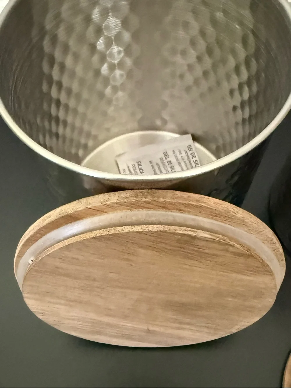 2 Piece Uncommon James Silver Hammered Canister Set w/Wood Lids 45oz & 25oz NEW